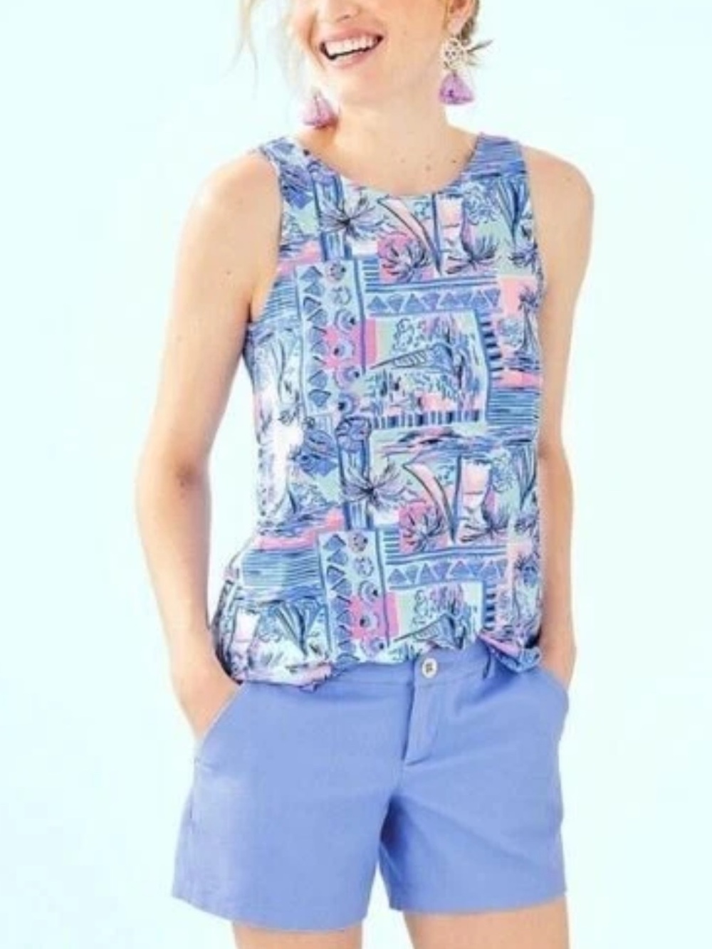 Lilly Pulitzer Kristen Tank Top in Whisper Blue Yeah Buoy